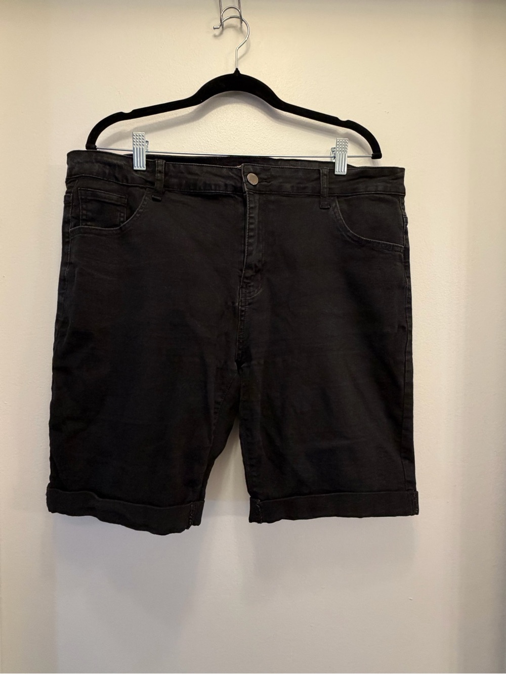 Roswear Denim Bermuda Shorts Women's XXL Plus Black Cuffed Stretch Jean Shorts